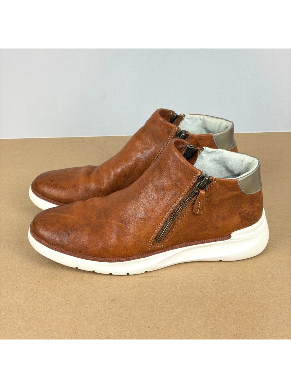 Johnston & Murphy Emery Side Zip Leather Ankle Boots Womens 6 Brown Casual